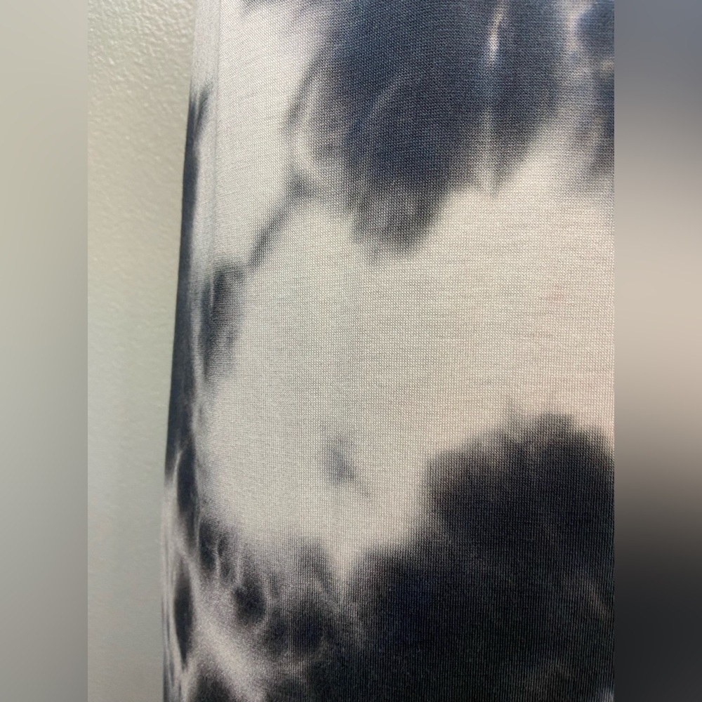 ARAN'S DEN Lagenlook Tunic Top Long Shirt Dress Tie Dye Black White Short Sleeve - Picture 4 of 13
